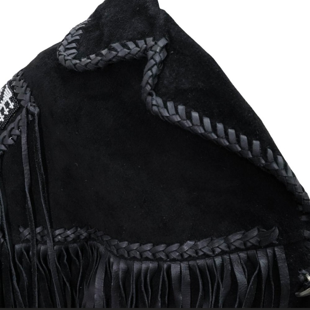 Vintage Scully Leather Western Black Fringed Jacket Beaded Detail Size 48 - Picture 9 of 14